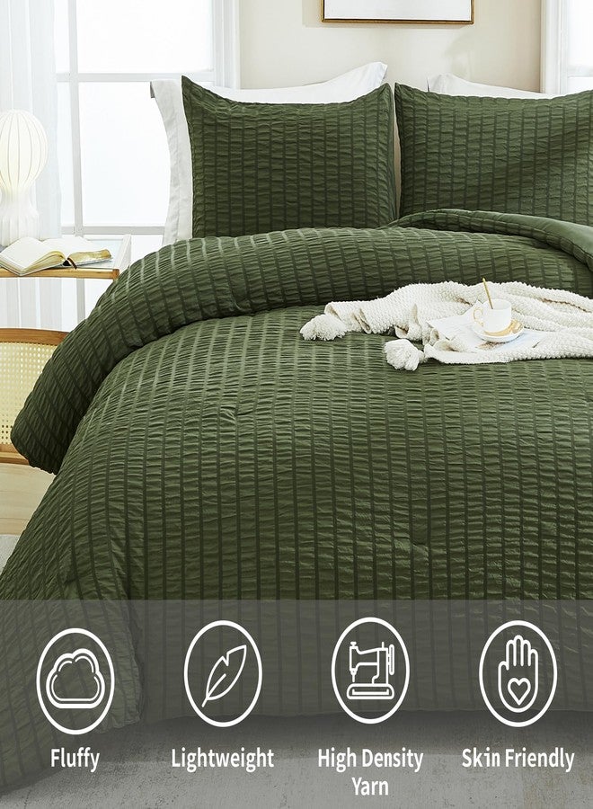 AveLom Dark Olive Green Seersucker King Comforter Set (104x90 inches), 3 Pieces-100% Soft Washed Microfiber Lightweight Comforter with 2 Pillowcases, All Season Down Alternative Bedding Set - Image 2